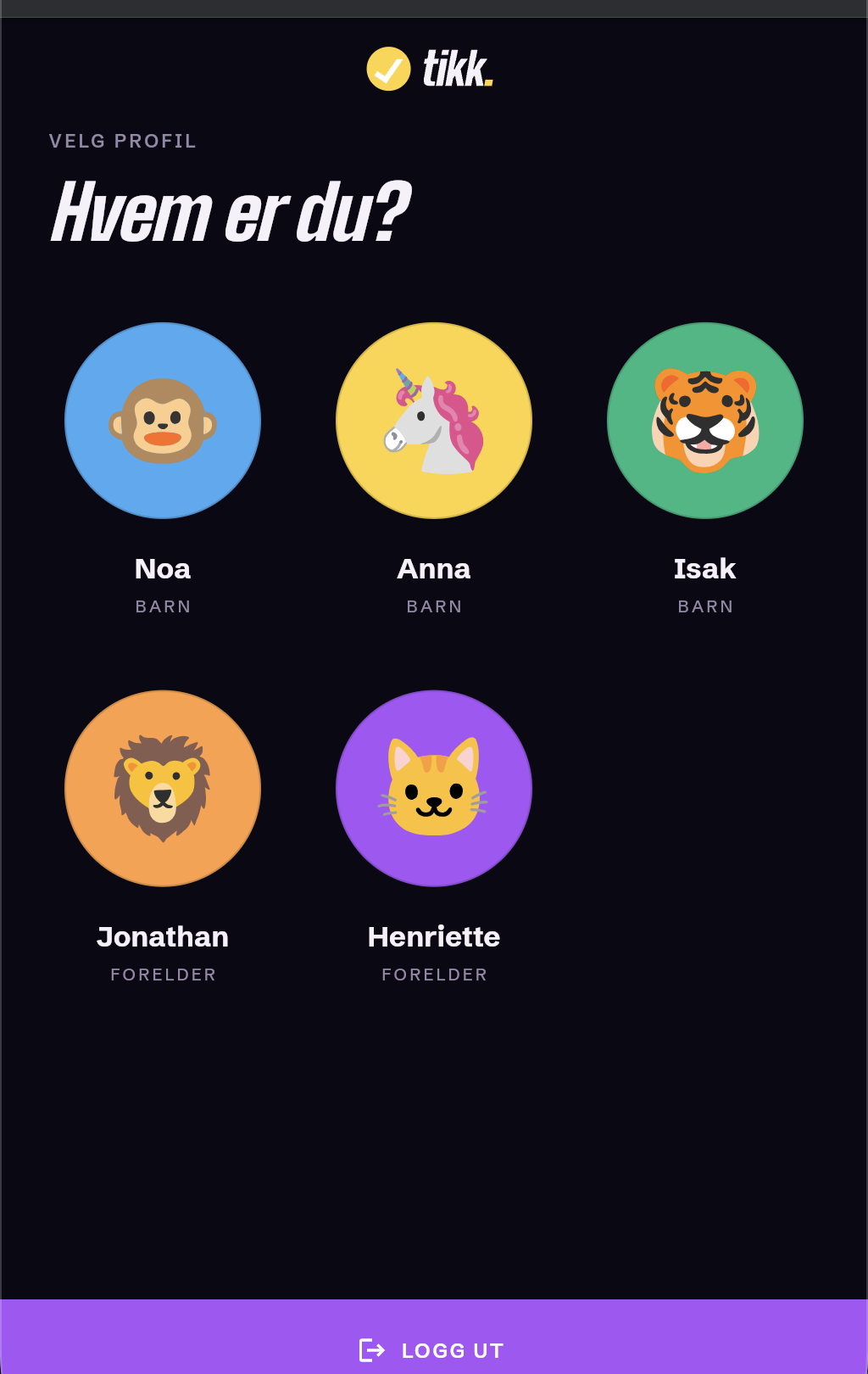 Profiler — Familien er én konto. Trykk og bytt.